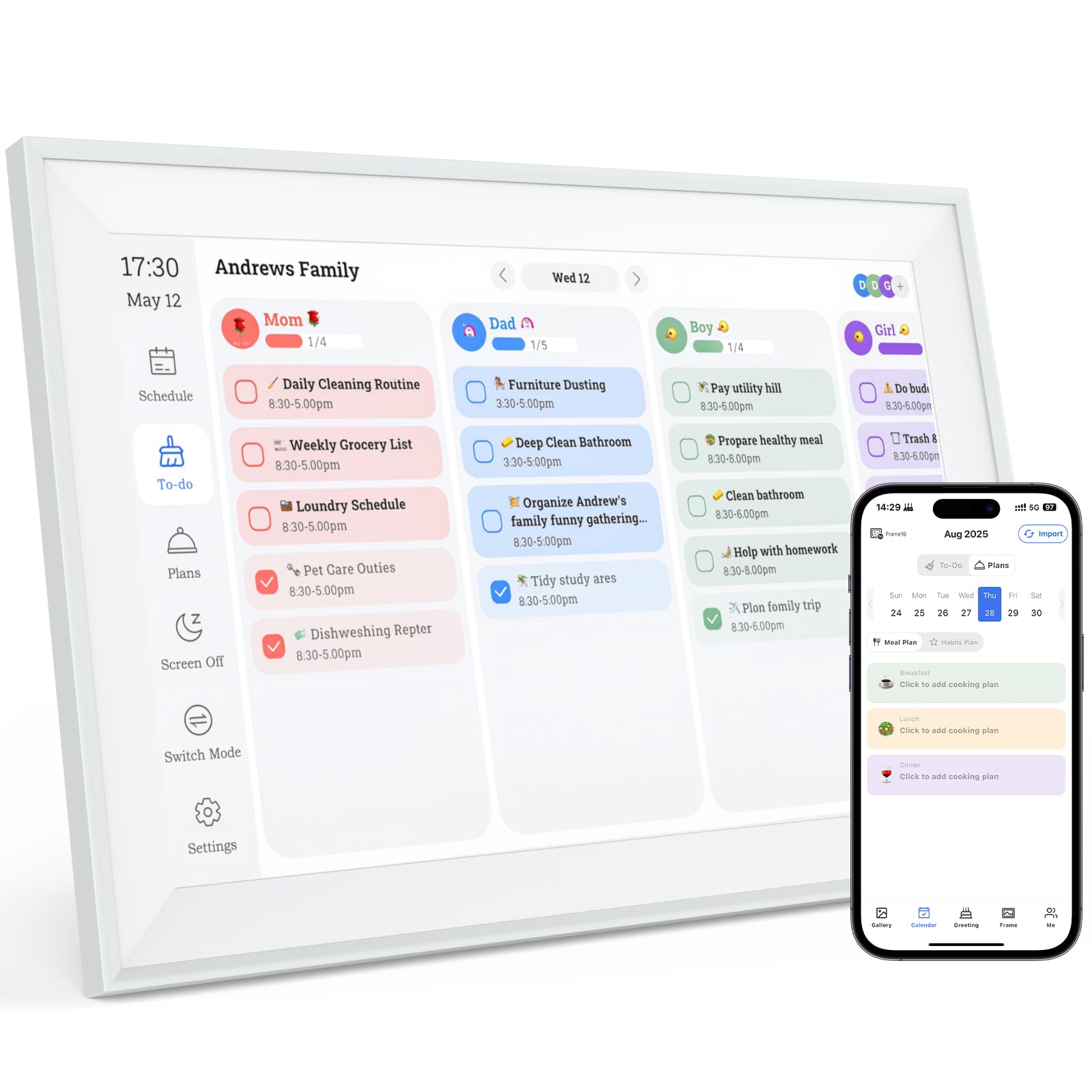 Photo 1 of Peledic 15.6 Inch Smart Digital Calendar, Electronic Calendar with Chore Chart, Digital Wall Planner with Meal Planner, IPS HD Touchscreen Interactive Display for Family Schedules