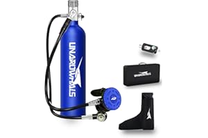 UNAROWHALS Scuba Tank with Extended Pressure Gauge, DOT/CE-EN250 Certification Lung Tank, 1L Diving Tank, 15-20 Minutes Underwater Exploration with Portable Mini Scuba Tank, 3000 Psi Max Pressure