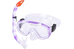 KUYOU Kids Snorkel Set, Children Anti-Fog Diving Mask Swimming Goggles Dry Top Snorkel Equipment Snorkeling Packages Swimming Gear for Youth Boys Girls Age 5-10