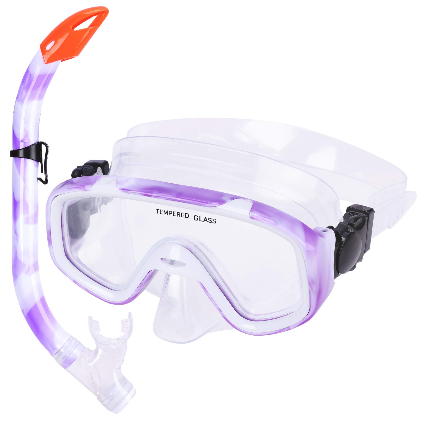 Photo 1 of Kids Snorkel Set, Children Anti-Fog Diving Mask Swimming Goggles Dry Top Snorkel Equipment Snorkeling Packages Swimming Gear for Youth Boys Girls Age 5-10 (Purple White)