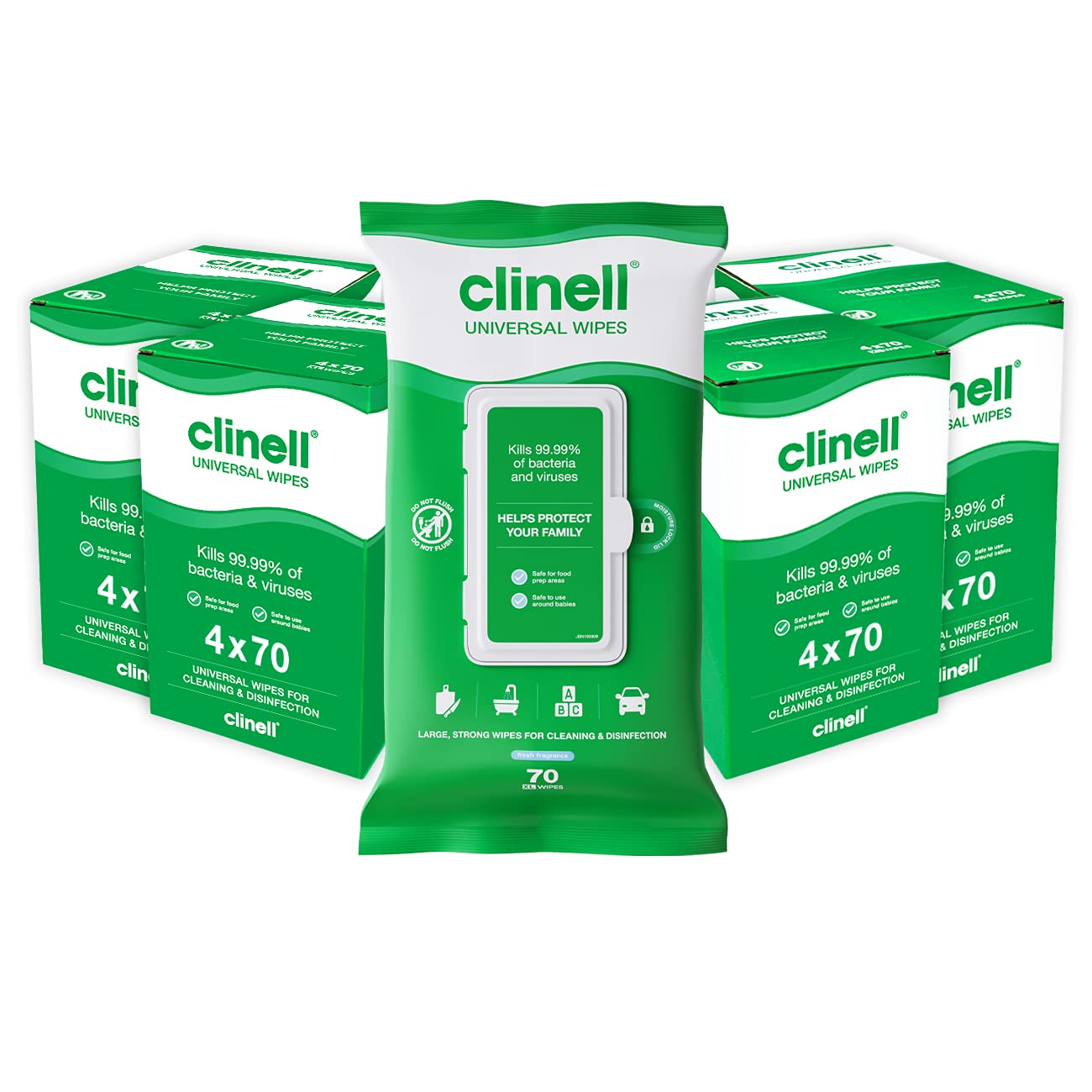 Clinell Universal Cleaning and Disinfecting Wipes for Home - Pack of 16 - 70 XL Wipes (1120) - with Moisture Lock Lid - Kills 99.99% of Germs, Antimicrobial, Quick Action, Neutral Scent, White