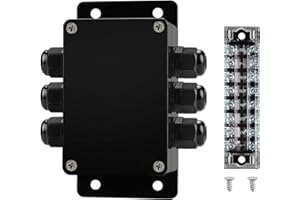 JINDOUZI ABS IP67 Waterproof Dustproof Electrical Junction Box, with 15A 600V Barrier Terminal Cable Connector, 3 in/3 Out Power Junction Box（3.93 * 2.67 * 1.96in）