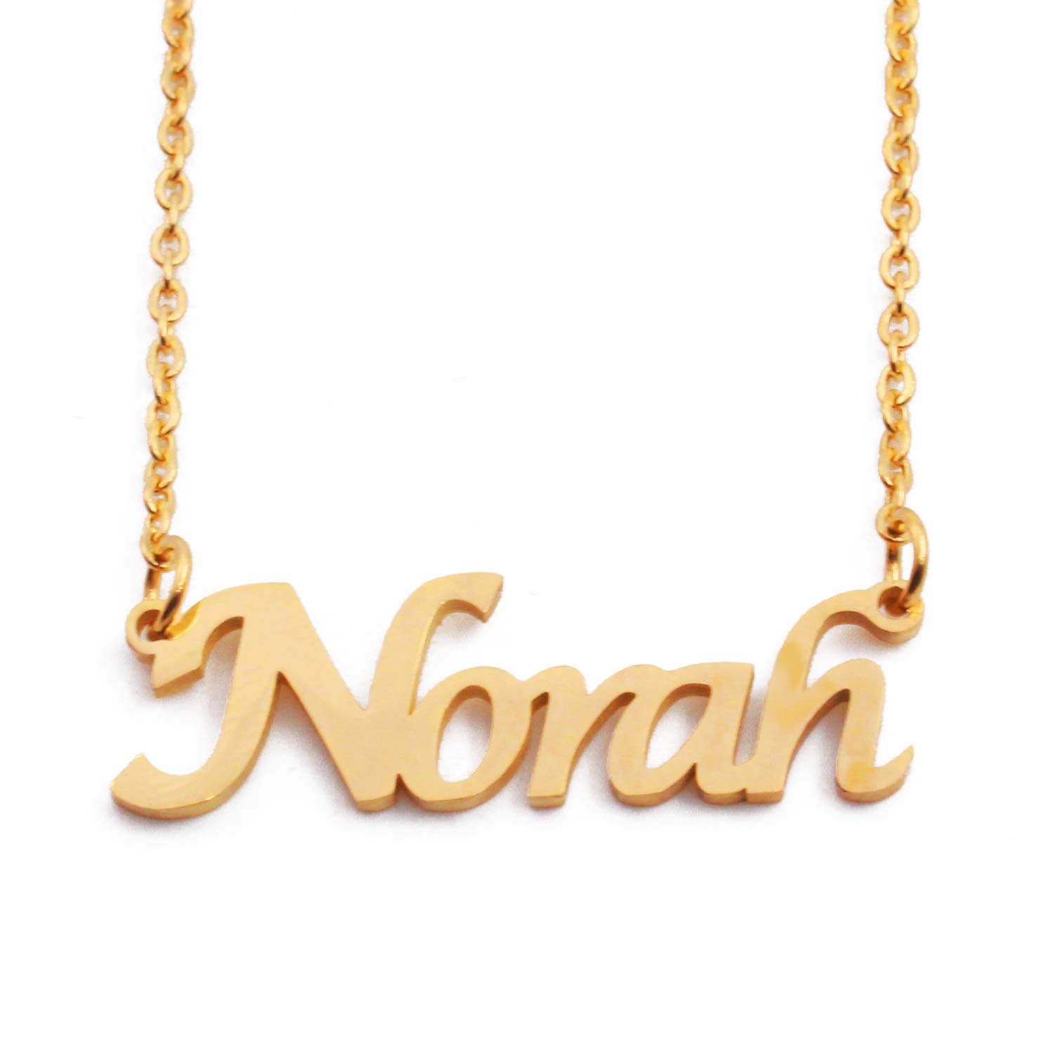 Kigu Norah Name Necklace Personalised 18ct Gold Plated, Custom Dainty Name Pendants, Jewellery for Ladies, Girlfriend, Mother, Sister, Friends Inc Bag & Box