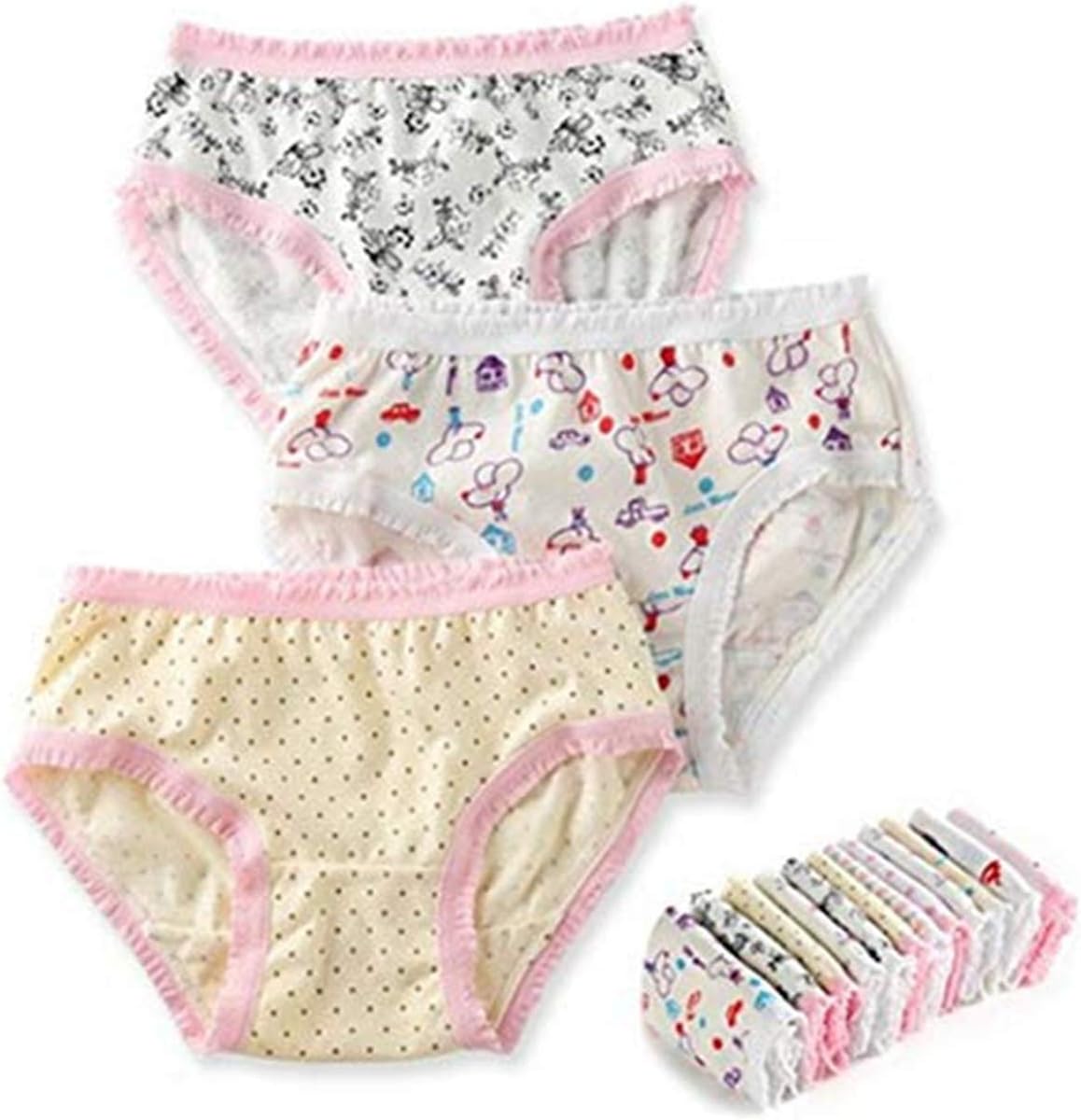 adiasen Big Little Girls' Cute 4 Packs Cotton Underwear Briefs Hipster Knickers (3-12Years)