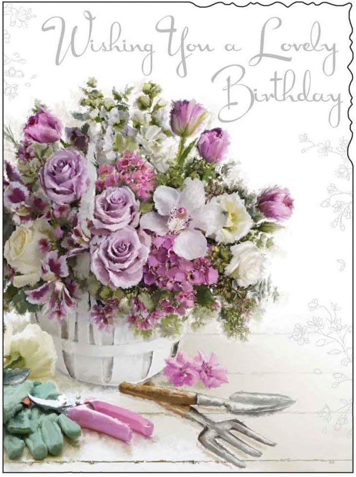 Birthday/Greetings Female Card (JJ8863) Velvet - Pretty Flowers & Roses - Silver Embossed, white|brown|grey