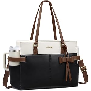 LOVEVOOK Work Tote for Women, PU Leather Laptop Bag with Large Cup Holder | Waterproof, Fits 15.6-Inch Laptop, Business Brief