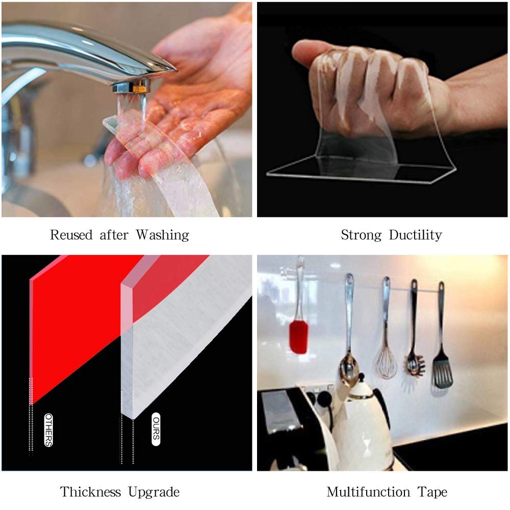 EZlifego Nano Double Sided Tape(16.5FT/5M), Removable Heavy Duty Mounting Tape,Multipurpose Traceless Adhesive Grip Strong Sticky，Washable Transparent Strips Wall Tape Carpet Tape for Paste&Household: Industrial & Scientific