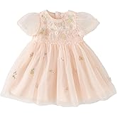DAVE & BELLA Toddler Baby Girl Tutu Dress, Ruffle Short Sleeve Summer Tulle Dresses Tiered Pleated Floral Princess Sundress