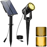 CREPOW Solar Spot Lights Outdoor, Solar Landscape Spotlights IP65 Waterproof 9.8ft Cable,Auto On/Off Outdoor Wall Lights for Garden Yard Driveway Porch Walkway Pool (3000K Warm White)