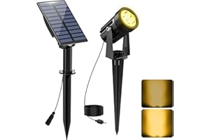 CREPOW Solar Spot Lights Outdoor, Solar Landscape Spotlights IP65 Waterproof 9.8ft Cable,Auto On/Off Outdoor Wall Lights for Garden Yard Driveway Porch Walkway Pool (3000K Warm White)