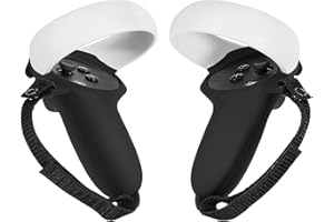 rumbloo Silicone Touch Controller Grip Cover for Oculus Quest 2 Accessories, Anti-Throw VR Handle Protector with Adjustable Wrist Strap, Black