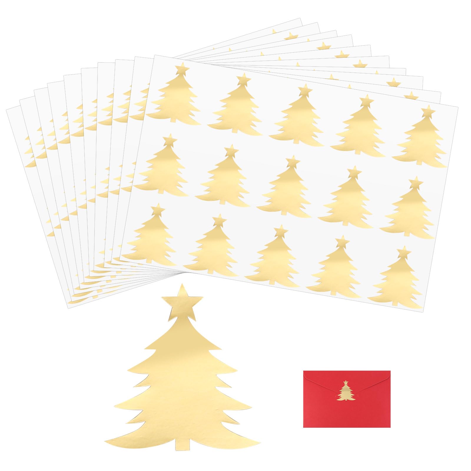 Photo 1 of 150pcs/10 Sheets Christmas Envelope Seal Stickers, Gold Merry Christmas Decoration Decals Decorative Xmas Labels for Crafts Greeting Cards Gift Wrapping Holiday Tags (Christmas Tree)