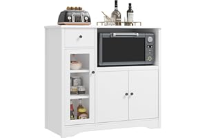 HORSTORS Storage Cabinet with 3 Doors and 1 Drawer, Buffet Cabinet Sideboard with Adjustable Shelves, Microwave Stand for Kitchen, Dining Room, White