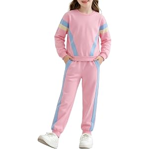 Lomnxuor Girls Color Block Sweatshirt and Jogger Set, Ages 5-12
