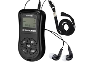 ZHIWHIS Mini Portable FM Radio, Stereo LCD Digital Display Tuning Pocket Walkmen Transistor Conference Receiver with Earphone, Small Pocket Radio Operated by AAA Batteries for Walking/Running