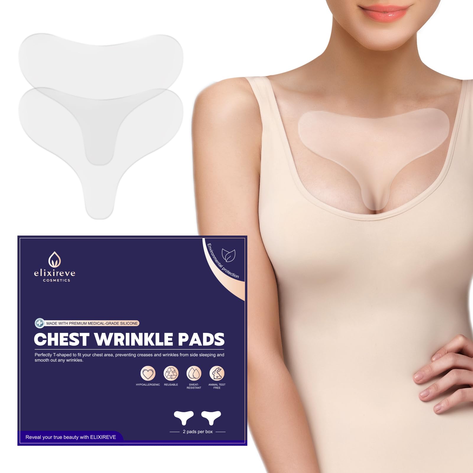 Photo 1 of PURITY BABE Silicone Chest Wrinkle Patches Reusable, Chest Pads for wrinkles Overnight, Safe Anti Wrinkle, Wrinkle Reducing Patche, 2 Patches