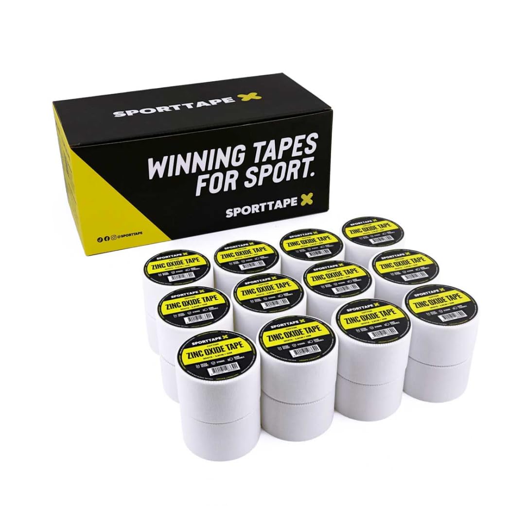 SPORTTAPE Zinc Oxide Tape - 24 Rolls - 3.8cm x 10m | White Sports Strapping Tape | Ankle Tape for Stability, Blister Prevention for Foot | Boxing, Rugby & Football Athletic Tape for Sports Injury