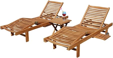 Amazon De Ass 2x Hochwertige Teak Sonnenliege Gartenliege Strandliege Liegestuhl Holzliege Holz Sehr Robust Modell Cozy 1x Beistelltisch 45x45cm Von
