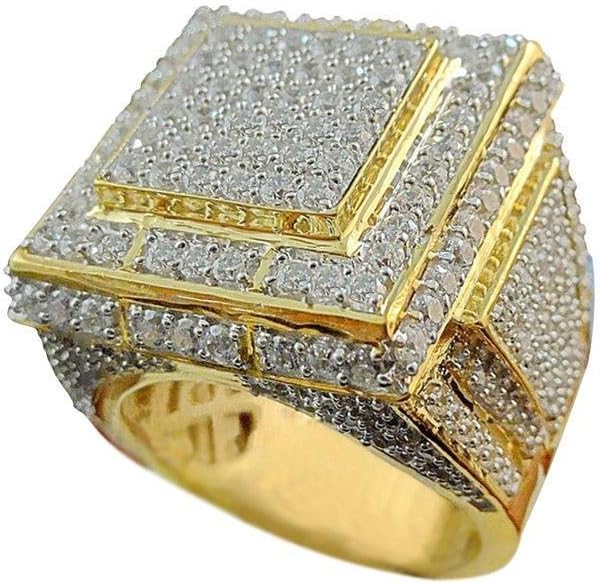 ShenTan Men's Iced Out Solitaire Style Diamond Pinky Band Ring in 18k yellow gold filled (10)