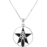 Jewelry Trends Sterling Silver Goddess Pentacle Pendant Necklace 18" Created Black Onyx