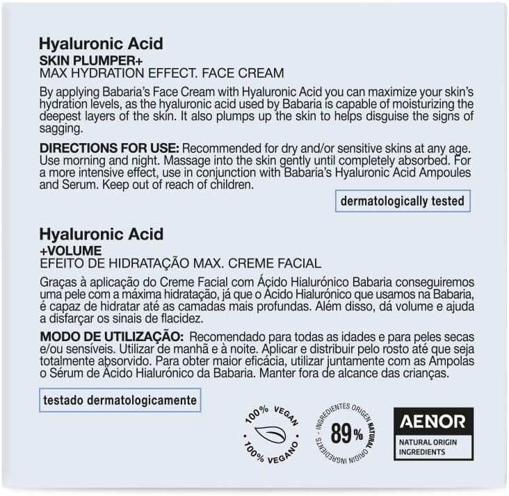 - Creme Anti-Rugas com Ácido Hialurónico | Creme Hidratante Para Homens e Mulheres com Ácido Hialurónico | Creme Anti-Rugas para Mulheres Ultra Hidratante com Volume e Elasticidade 50ml