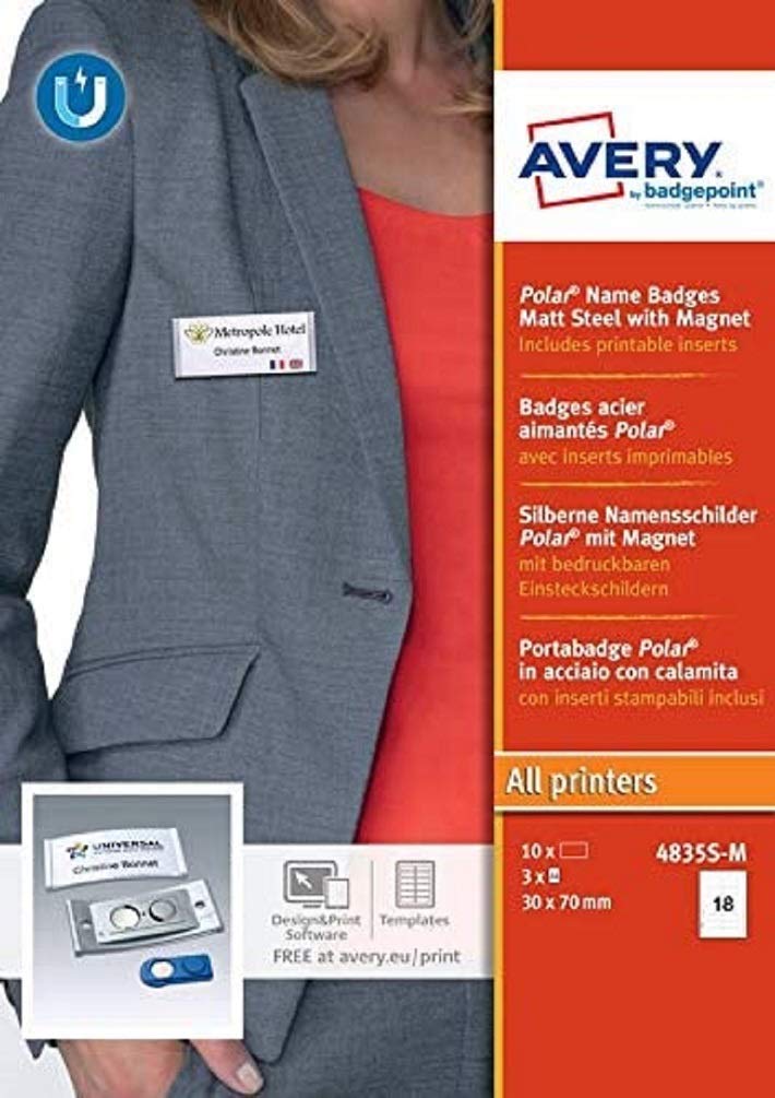 Avery Polar Name Badges - Matt Steel with Magnet