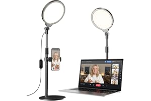YARRASHOP Dimmable Ring Light with Stand for Desk, Adjustable Desk Light for Video Recording, 30 Light Modes Video Conference Lighting, Zoom Lighting for Computer, Webcam, Podcast, Calls, Home Office, CRI 97.8