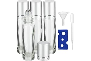 GIVITASOT 10ML Essential Oil Roller Bottles, 4 Pack Clear Silver Oil Roller Bottles for Essential Oils, Roll on Bottle with Stainless Steel Balls(4 Labels, Opener, Funnel, Dropper Included)