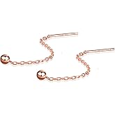 S.Leaf Threader Earrings for Women 925 Sterling Silver Gold Plated Hypoallergenic Backless Ardant Chain Duster Tassel Drop Double Piercing Pull Through Earrings for Women Trendy