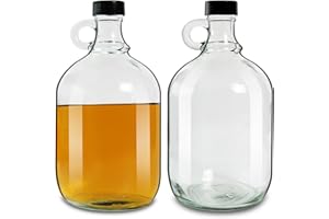DESIYUE 2 Pack 64oz Glass Gallon Jugs with Handle and Black Plastic Lids, Glass Water Bottles Ideal for Kombucha, Home Brew, 