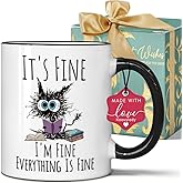 Koouyiedy Funny Black Cat Coffee Mug Gifts for Teacher It’s Fine Everything is Fine, Christmas Birthday Gifts for Cats Lovers, Funny Cat Lover Gift for Teacher 11OZ