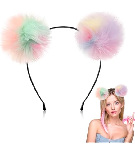 Lot De 3 Bandeaux En Peluche Avec Pompons Et Oreilles D'ours