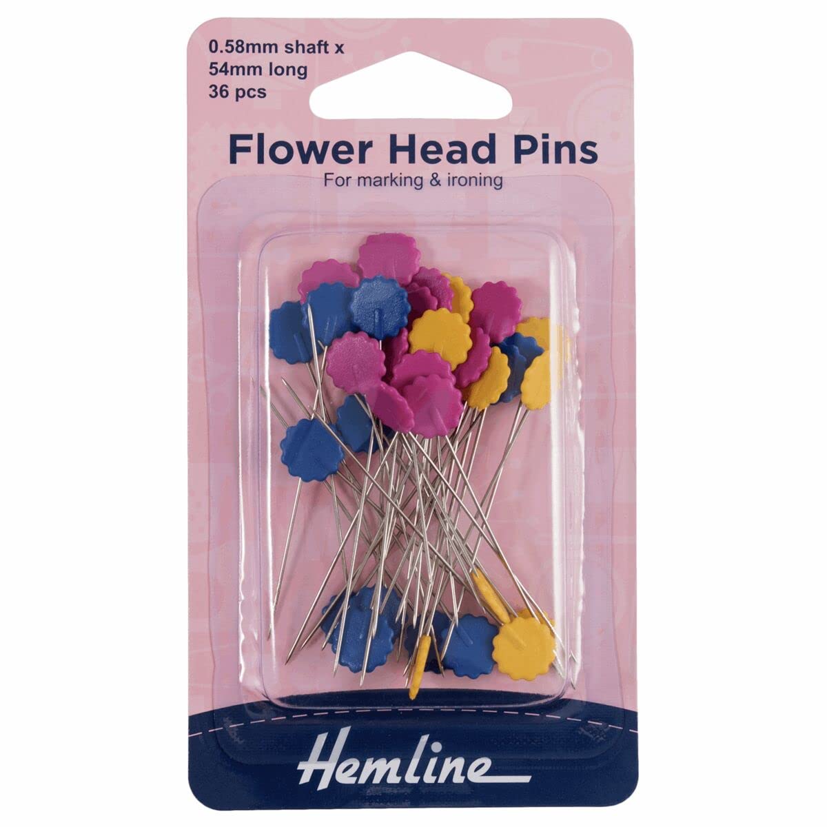 Hemline Flower Head Pins, 54mm, pk of 36