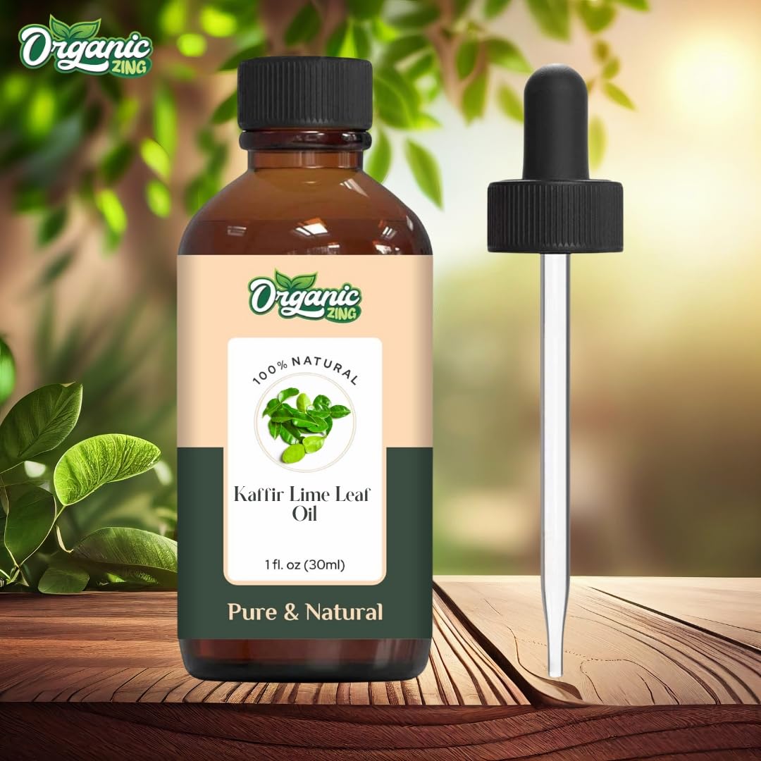 Organic Zing Kaffir Lime Leaf (Citrus Hystrix) Oil | Pure & Natural Essential Oil for Skincare, Hair Care, Aroma and Diffusers- 30ml/1.01fl oz