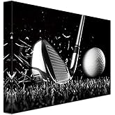Canvas Print Black and White Golf Poster Wall Art Picture Golf Ball Sport Canvas Painting for Gym Living Room Wall Decor Frame Canvas