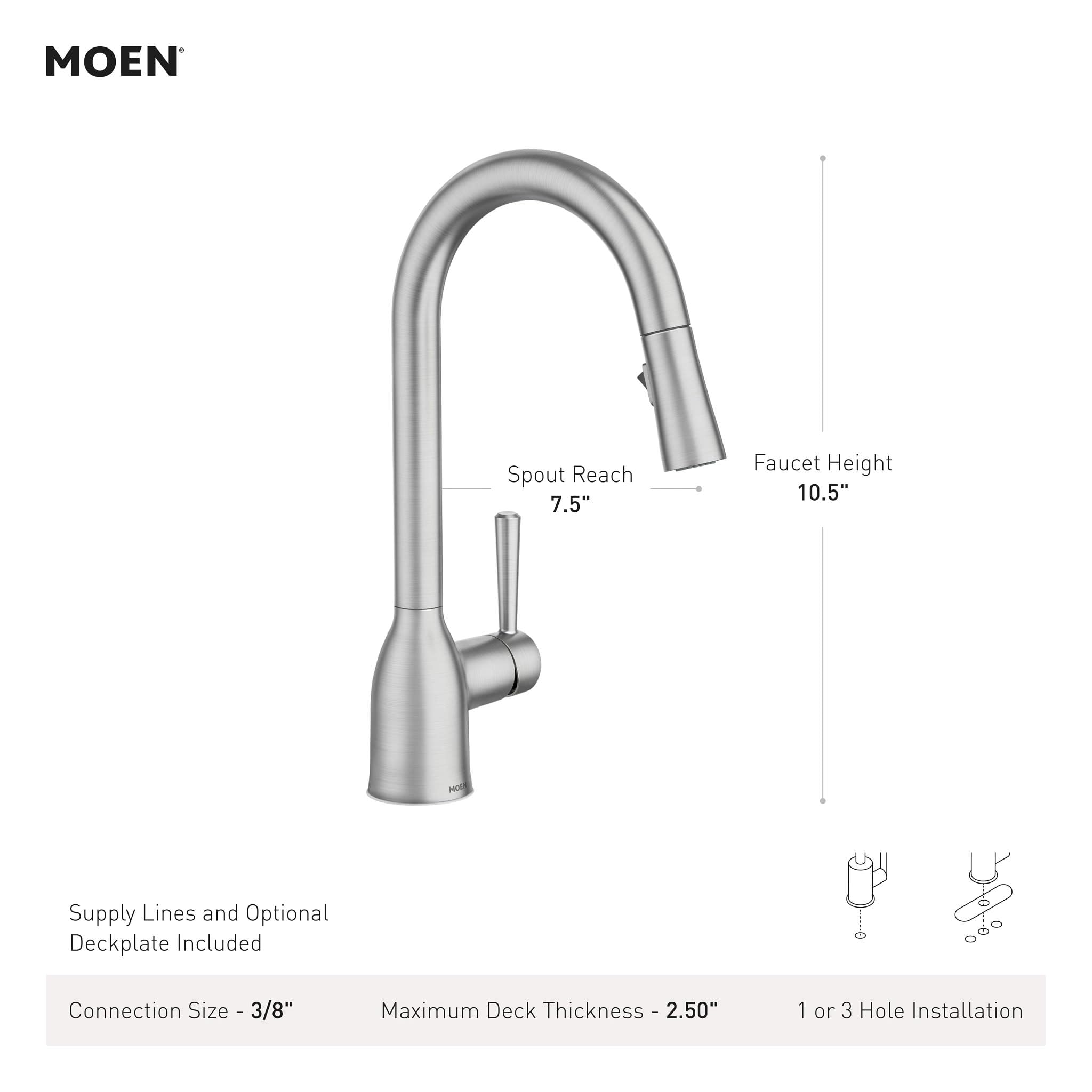 Moen Adler Spot Resist Stainless One-Handle High Arc Pulldown Kitchen Faucet with Power Clean, 87233SRS