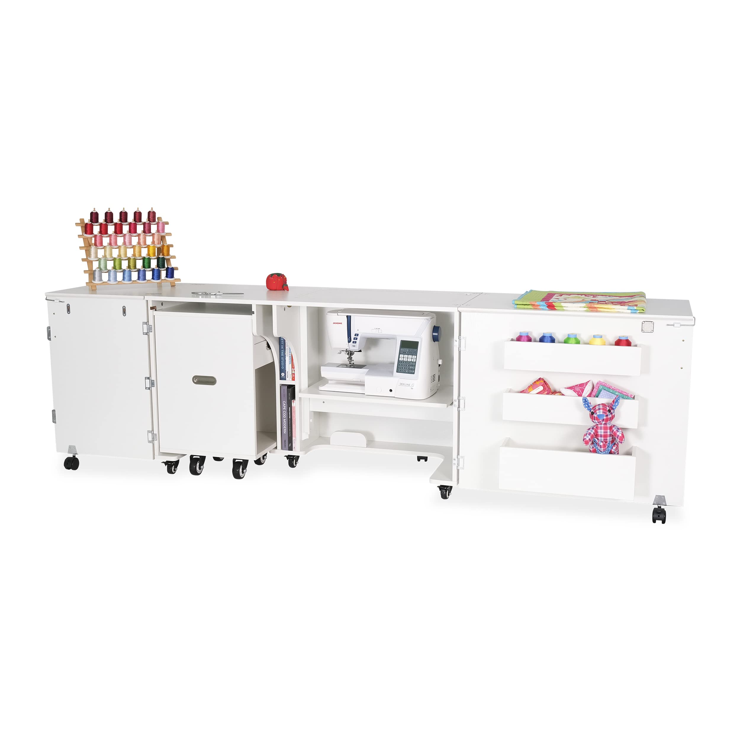 Arrow K8611 Aussie Kangaroo Sewing, Cutting, Quilting, Crafting Cabinet with Storage, Portable with Wheels and Airlift, Large, White Ash Finish