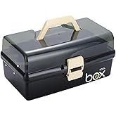 Kinsorcai 12'' Three-Layer Clear Plastic Storage Box/Tool Box, Multipurpose Organizer and Portable Handled Storage Case for Art Craft and Cosmetic (Black)