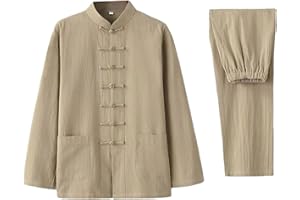 WAIYEEHEI Mens Cotton Linen Blend Chinese Kung Fu Suit Martial Arts Wing Chun Uniform Shirt Pants Set Tang Costume