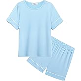 Arshiner Girls Pajamas Set Short Sleeve Sleepwear Summer Lounge Set Soft Pjs for Kids