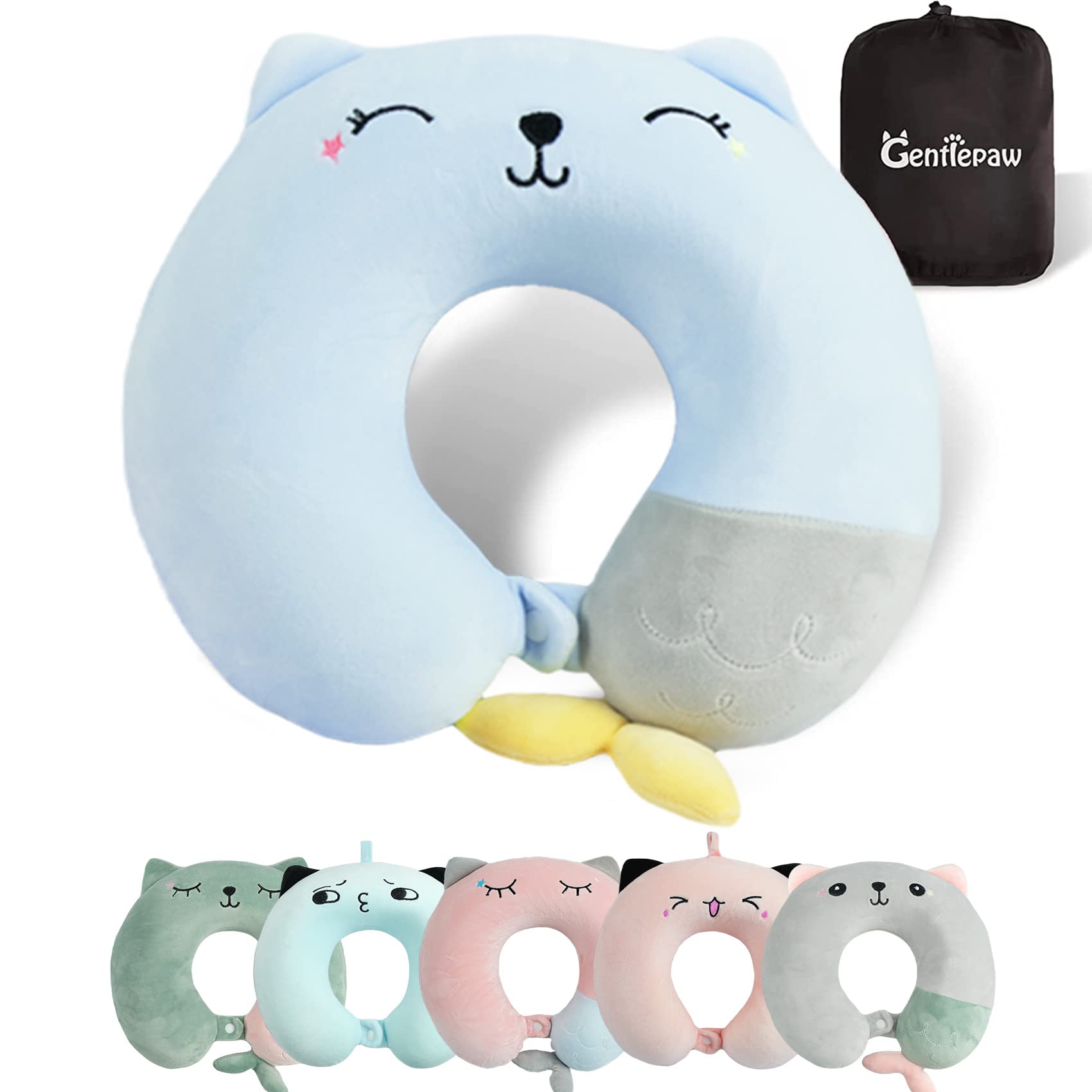 Travel Pillow - Soft Memory Foam Neck Pillow for Adults, Kids, Children, Convenient & Portable U Shaped Neck Pillows, Cute Animal Airplane pillow for Home, Office, Camping, Travelling, Sleeping (Blue)