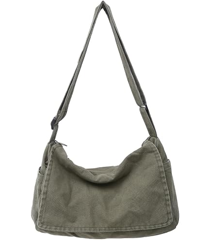 Amazon.com: Large Canvas Messenger Bag with Multiple Pockets for