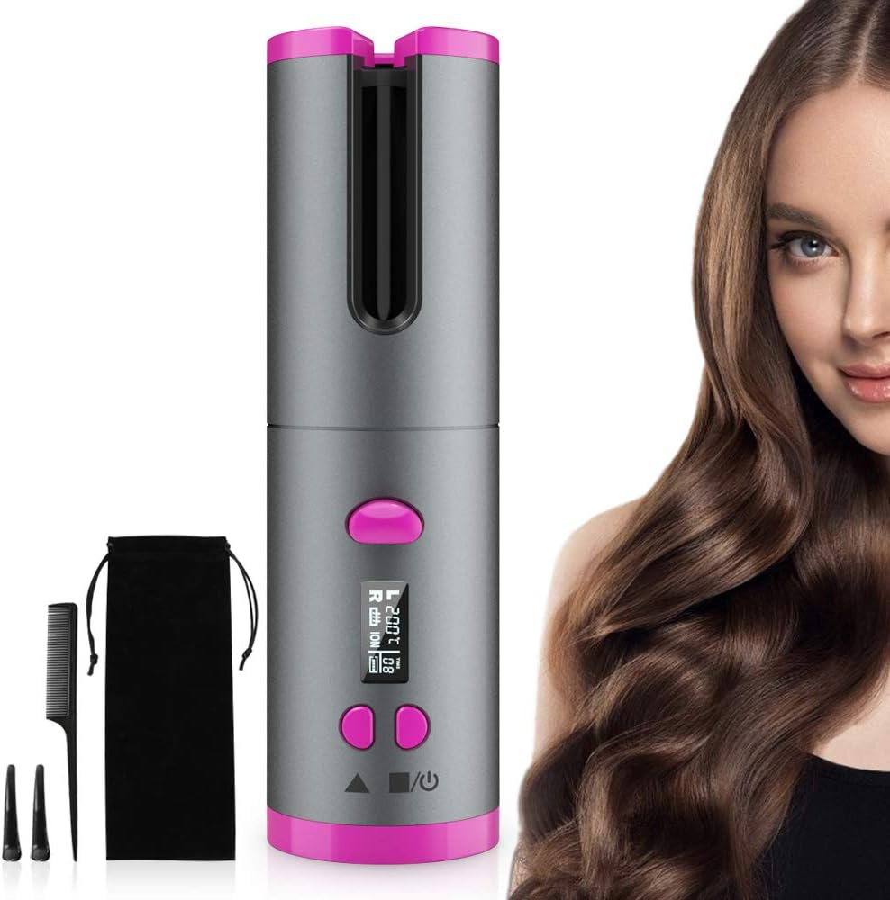 Cordless Automatic Hair Curler, EKUPUZ Rechargeable Auto Curling Iron for Perfect Curls or Waves, Intelligent Cordless Curling Iron with Portable Design