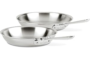 All-Clad D3 3-Ply Stainless Steel Fry Pan Set 2 Piece, 10, 12 Inch, Induction Oven Broiler Safe 600F, Kitchen Cooking Set, Skillets, Durable Frying Pans, Professional Pots and Pans Set Cookware Silver