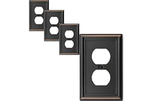 OKAWYC Single Duplex Outlet Light Switch Cover Luca Metal Wall Plate, 4-Pack Aged Bronze 1 Gang, Oil Rubbed Bronze for Receptacle Light Switch, Outlet Cover Decorative, Wallplate, Midsize, Durable