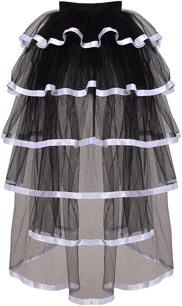 GRACEART Victorian Steampunk Tulle Bustle Vintage Tutu Belt Lace Underskirt Neo-gothic Costume, White Hem