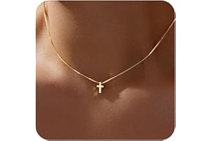 POXTEX Cross Necklace for Women Girls, Dainty 14K Gold Silver Plated Cross Choker Pendant Jewelry Non Tarnish Waterproof Trendy Cute Simple Small Necklace Easter Christian Baptism Religious Faith Jewelry Gifts
