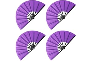 Gionforsy 4pcs Clap Fan Fabric Large Folding Movie Festival Party Decorative Chinese Tai Chi Fan Set (Purple)