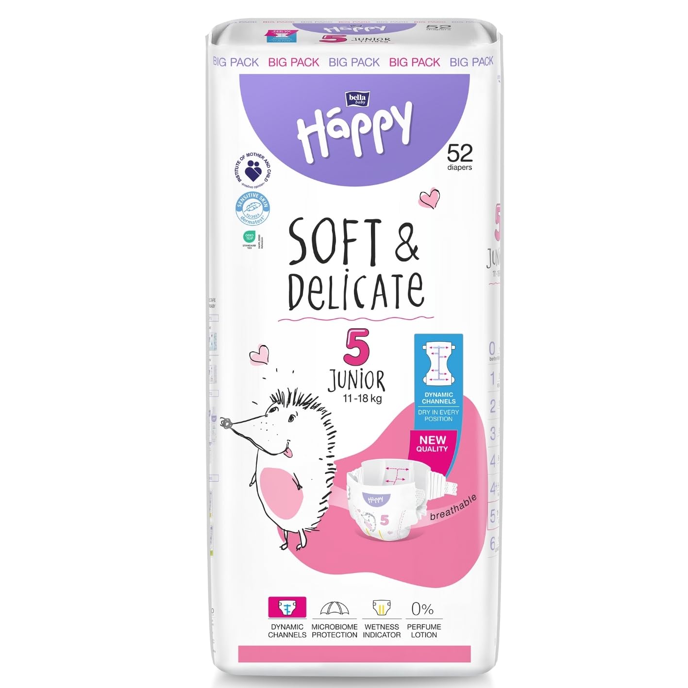 bella baby Happy Premium Windeln Größe 5 Junior 11-18 kg 104 Stück, DERMATEST & OEKO TEX Siegel, Babywindeln Einweg 2