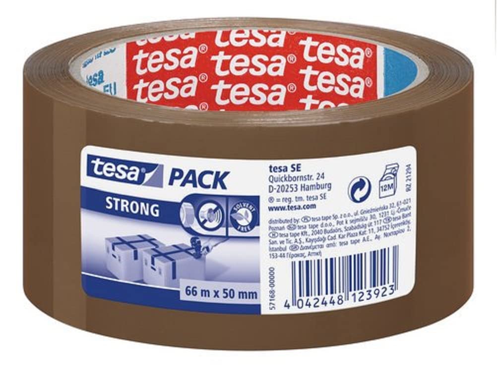 tesapack Packing Tape, Strong Packaging Tape for Medium to Heavy Parcels and Boxes, 66 m x 50 mm - Brown, Pack of 6 — image 1